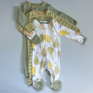 3 pcs. Cloud Island two-way zip footie pj/sleepers. Gender-neutral, 0-3 months.